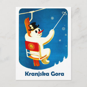 Carte Postale Kranjska Gora, Slovénie, Snowman sur Ski Lift