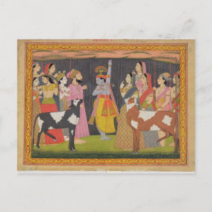 Carte Postale Krishna soulevant le mont Govardhana, du 'Bhagav