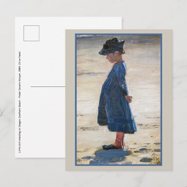 Carte Postale Kroyer - Petite fille debout sur la plage de Skage (Devant / Derrière)