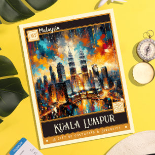 Carte Postale Kuala Lumpur, Malaisie   Peinture Vintage