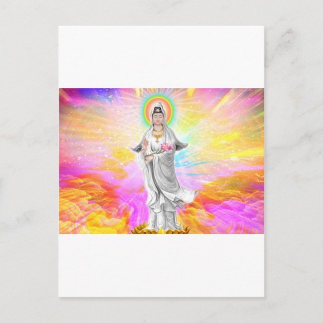 Carte Postale Kwan Yin La déesse de la compassion avec rose (Devant)