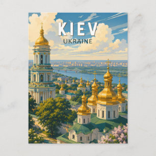 Carte Postale Kyiv Ukraine Illustration Voyage Art Vintage