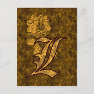 Carte postale L Gold Peony initiale monogramme