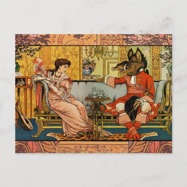 Carte Postale La beauté et la bête illustration art original (Devant)