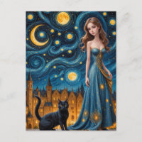La Belle Femme et Chat dans une ville nocturne