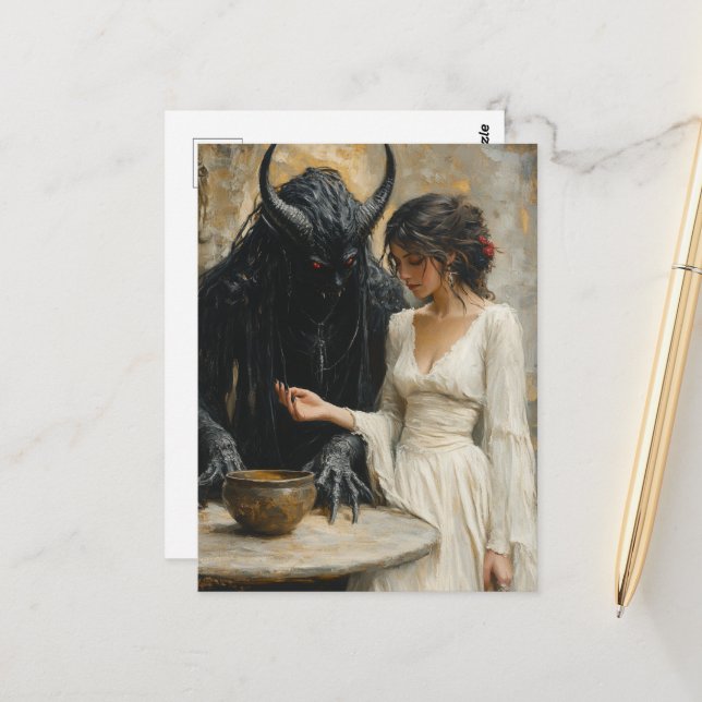 Carte Postale La belle femme et le démon (Devant/Arrière en situation)