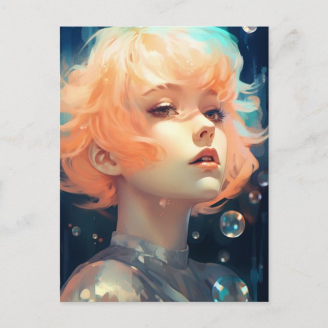 Carte Postale La belle femme et les bulles (Devant)