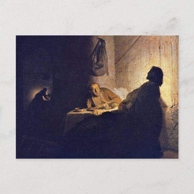 Carte Postale La Cène À Emmaüs. Par Rembrandt Van Rijn (Devant)