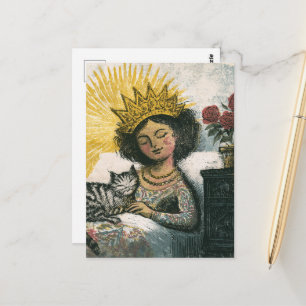 Carte Postale La Chatte Endormie et sa Reine 