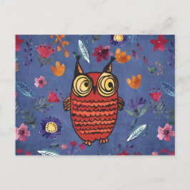 Carte Postale La chouette des oiseaux dans le jardin fleuri