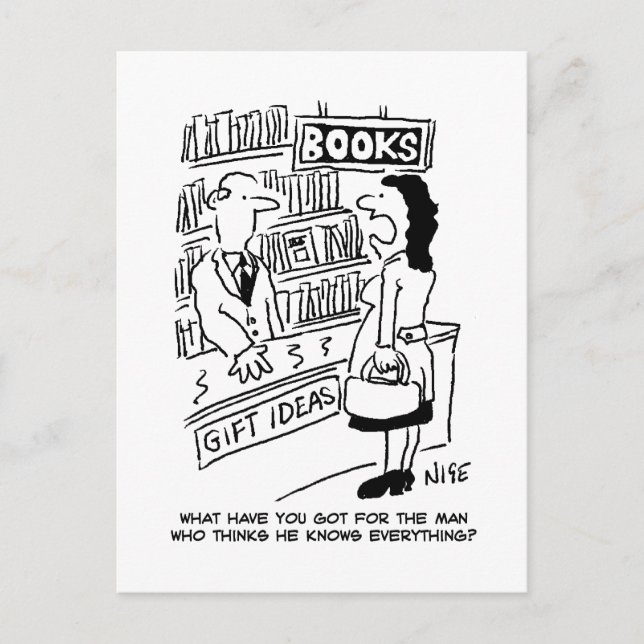 Carte Postale La clientele d'une librairie pose une question au  (Devant)