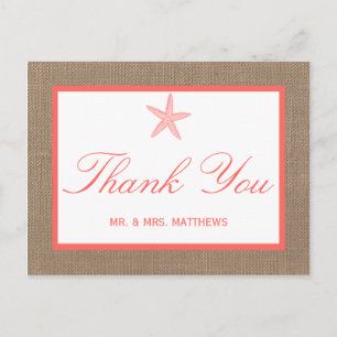 Carte Postale La collection de mariages de Coral Starfish Burlap