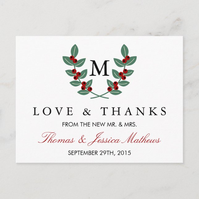Carte Postale La collection de Mariages Monogram Berry Bush (Devant)