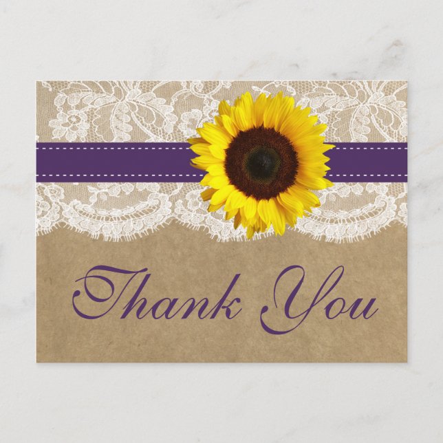 Carte Postale La collection Kraft, Lace & Sunflower - Violet (Devant)