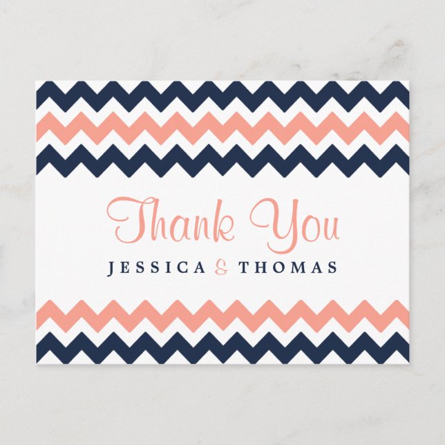 Carte Postale La collection Mariage moderne Chevron - Rose & Nav (Devant)