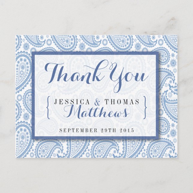 Carte Postale La collection Mariage moderne Paisley - Bleu (Devant)