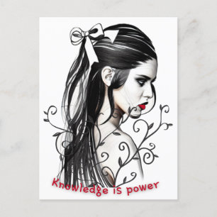 Carte Postale La connaissance est puissance Dessin de femme avec