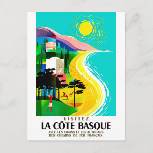 Carte Postale La côte basque française, voyage vintage