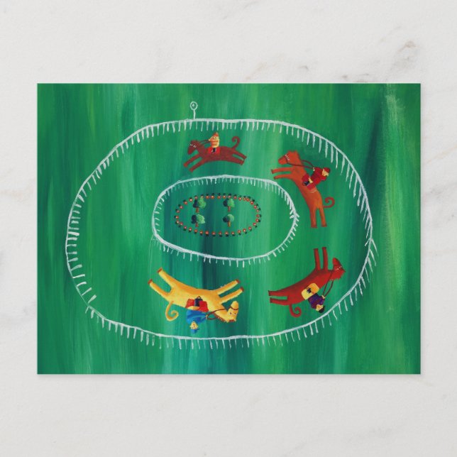 Carte Postale La Course Du Cheval Art Contemporain Peinture Acry (Devant)