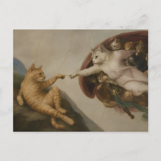 Carte Postale La Création d'Adam Chats Parodie d'Art de la Renai