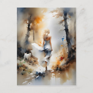 Carte Postale La Dame À Travers Une Forêt