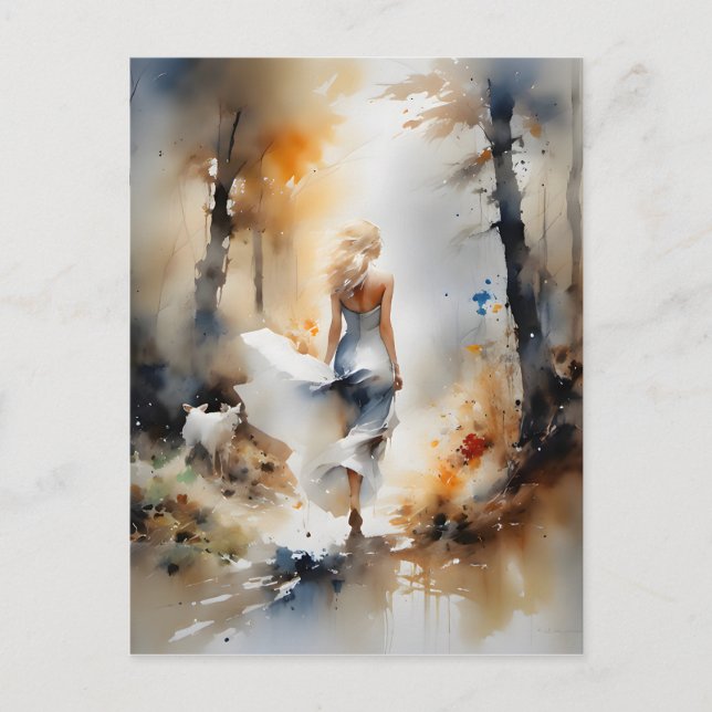 Carte Postale La Dame À Travers Une Forêt (Devant)