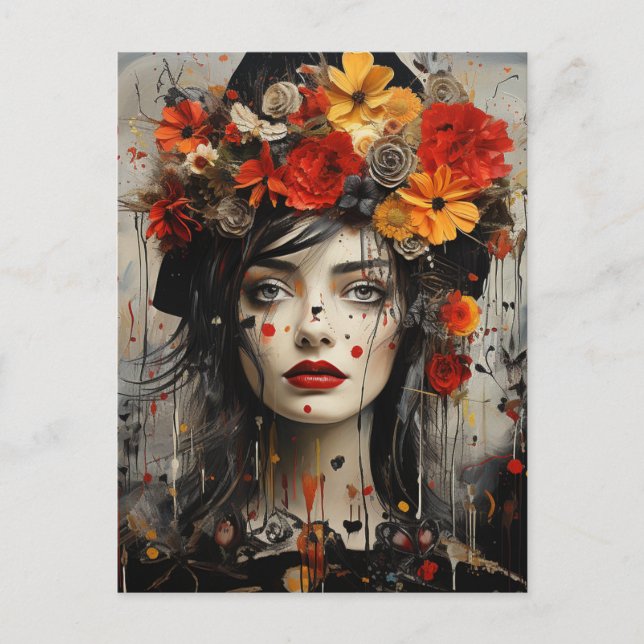 Carte Postale La Dame aux fleurs dans ses cheveux de peinture Me (Devant)