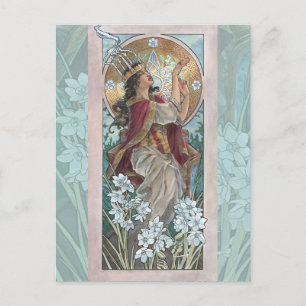 Carte Postale La Dame de Décembre Art Nouveau Série de pierres d