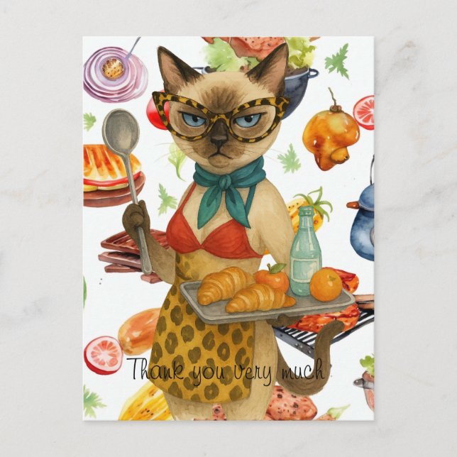 Carte Postale La dame de la cantine sert la nourriture (Devant)