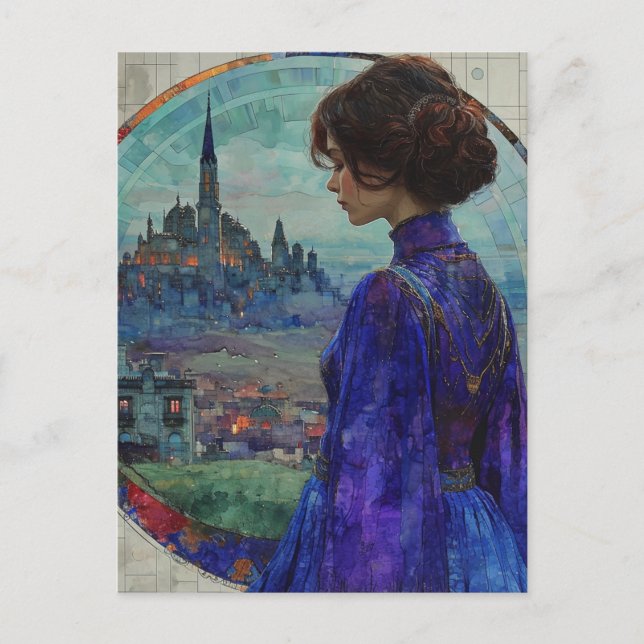 Carte Postale La dame de la ville habillée de bleu élégant (Devant)