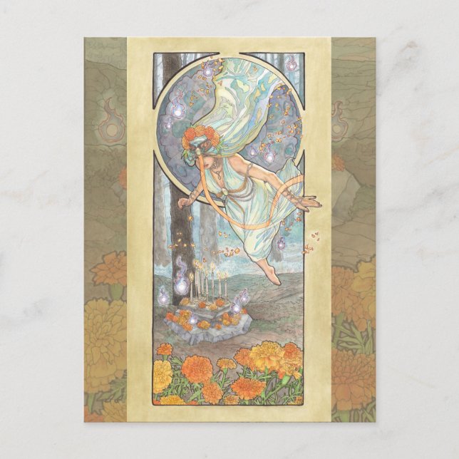 Carte Postale La Dame d'octobre Art nouveau série de pierres de  (Devant)