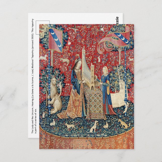 Carte Postale La Dame et la licorne, Audition (Devant / Derrière)