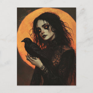 Carte Postale La Dame et son corbeau