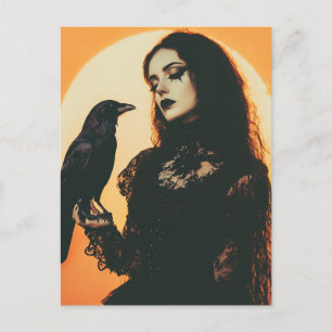 Carte Postale La Dame et son corbeau