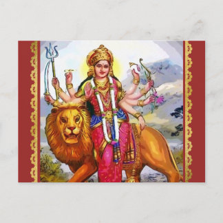 Carte Postale La déesse Durga avec la peinture de lion