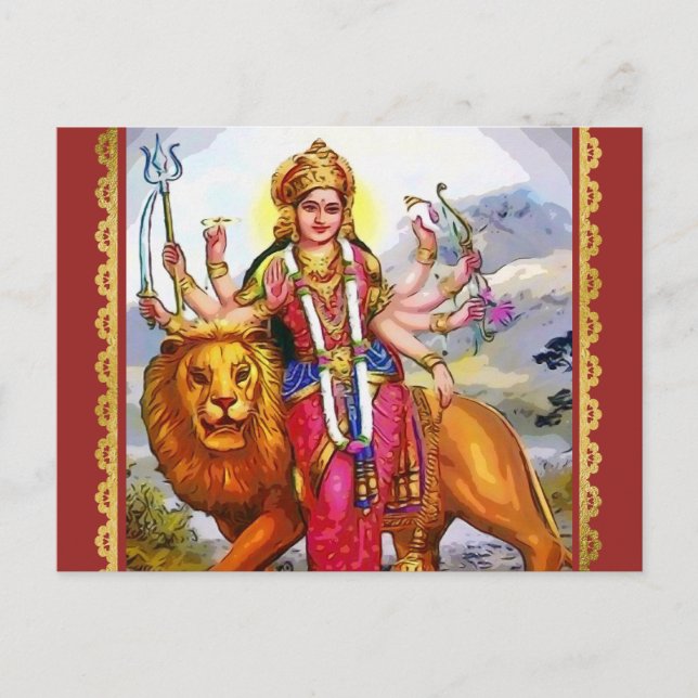 Carte Postale La déesse Durga avec la peinture de lion (Devant)