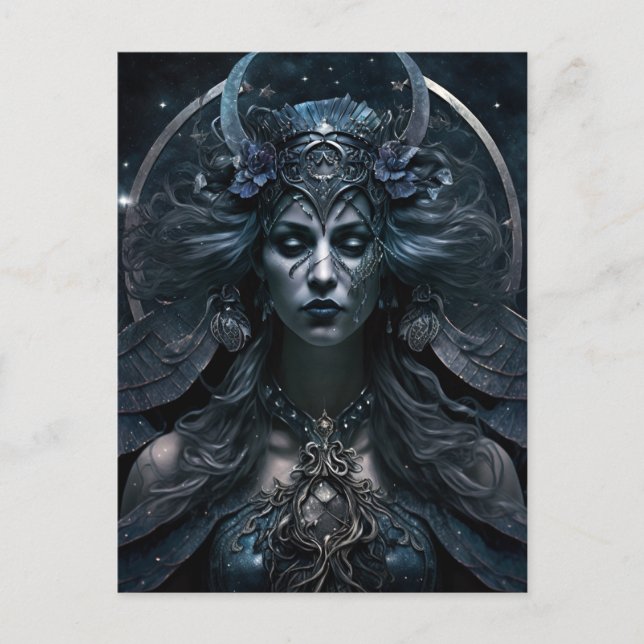 Carte Postale La déesse noire Queen Imaginaire Art (Devant)