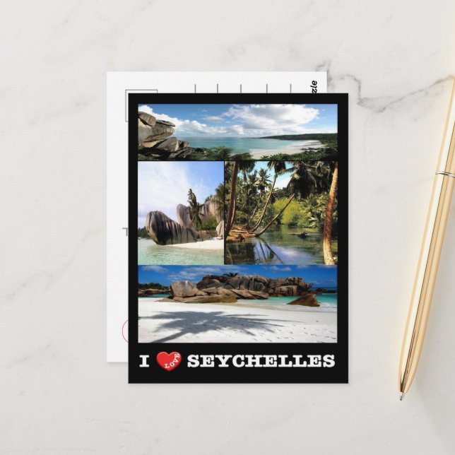 Carte Postale La Digue - Seychelles - I Love - (Devant/Arrière en situation)