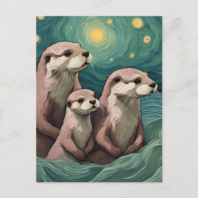 Carte Postale La famille Otter dans un océan étoilé (Devant)