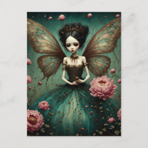 Carte Postale La fée noire dans le jardin de pivoines