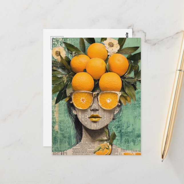 Carte Postale La Femme et le Collage des Oranges (Devant/Arrière en situation)