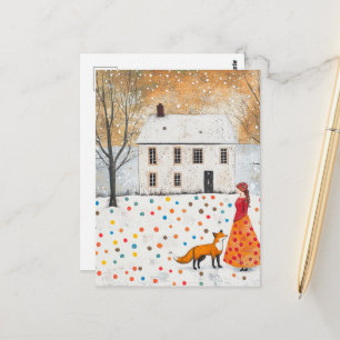 Carte Postale La Femme et le Renard Rouge