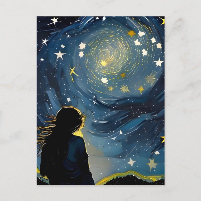 Carte Postale La femme regardant par l'étoile (Devant)