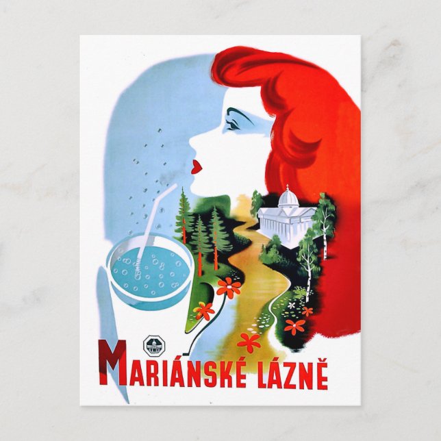 Carte Postale La femme rousse boit de l'eau, Marianske Lazne (Devant)