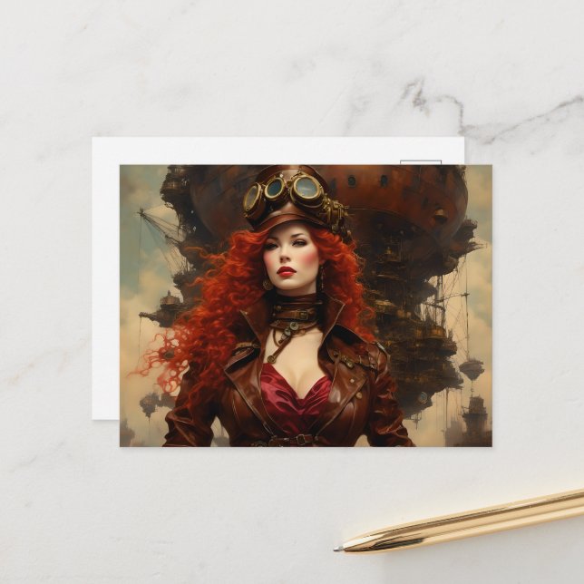 Carte Postale La femme Steampunk (Devant/Arrière en situation)