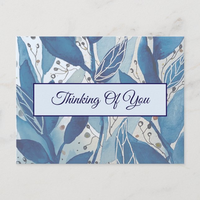 Carte Postale La feuille d'aquarelle bleue qui pense à vous (Devant)