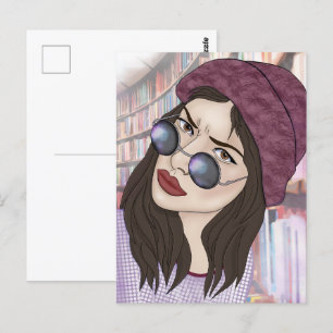 Carte Postale La fille à la bibliothèque