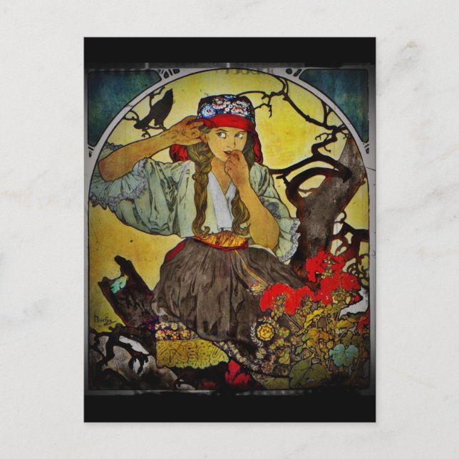 Carte Postale La fille avec Raven Moravian professeur chorale (Devant)