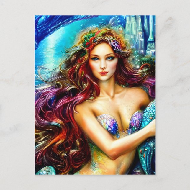 Carte Postale La fille de Neptune Imaginaire Mermaid Art (Devant)