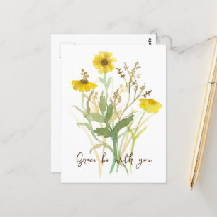 Carte Postale La Grâce Religieuse Soyez Avec Vous Fleurs Jaunes